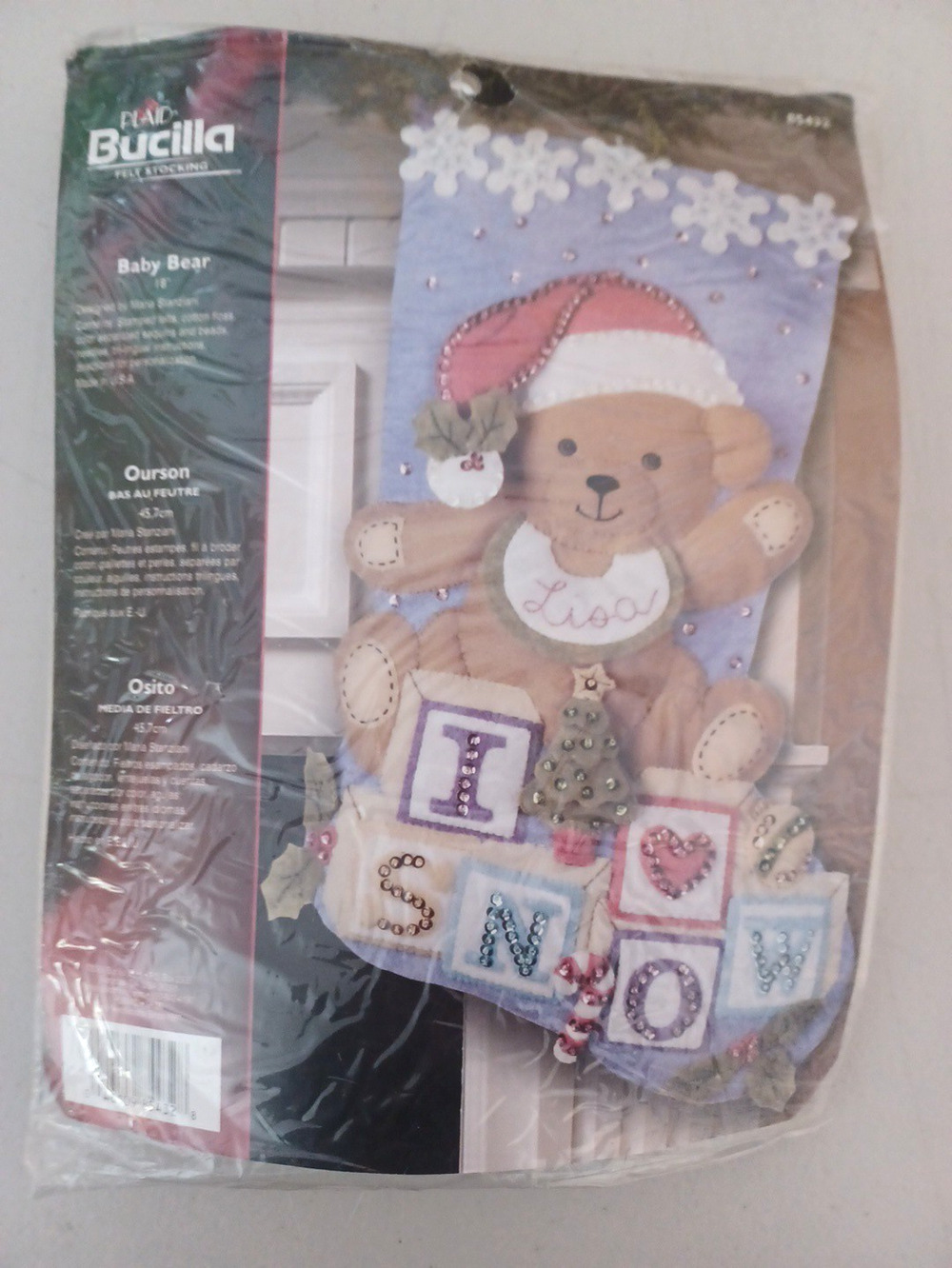 VTG Bucilla Felt Christmas Baby Bear Sequin Snow 18" Stocking Kit 2006 *READ